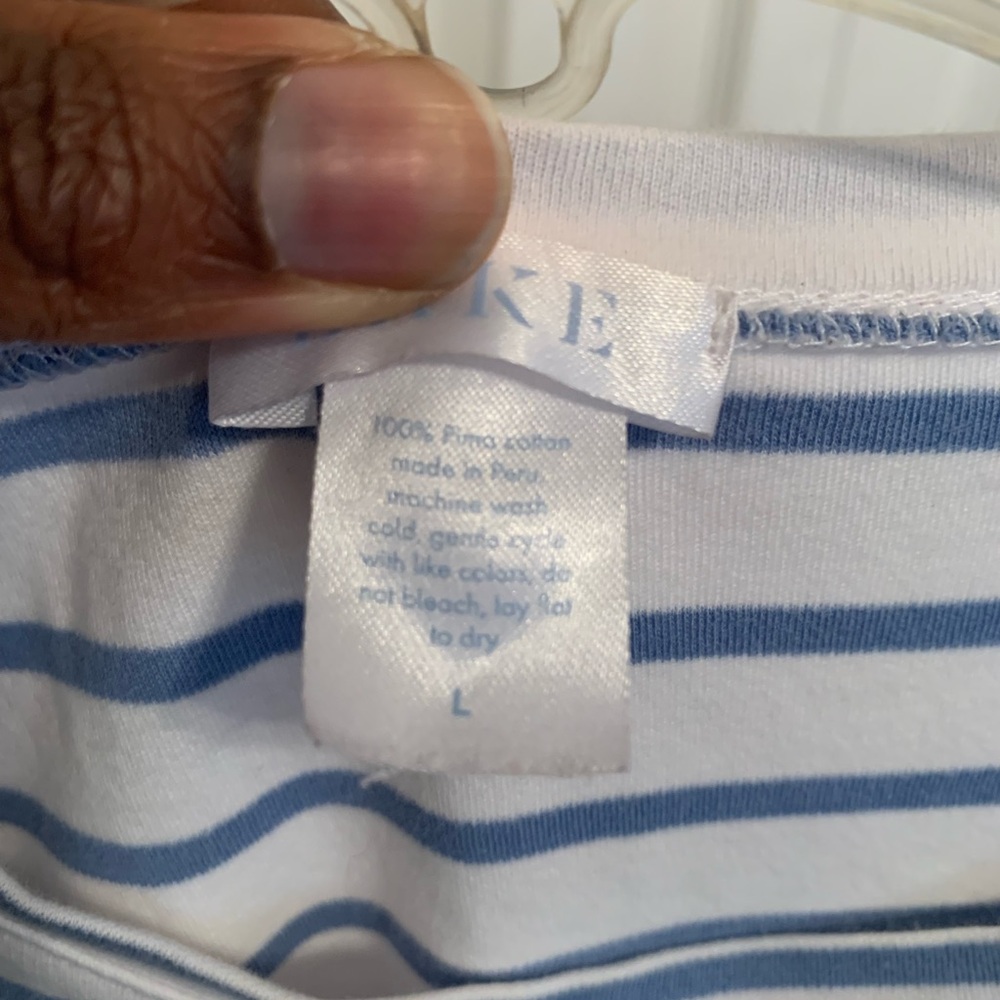 LAKE Pima Cotton Baltic Blue Striped Long Sleeve Pajama Shirt Top Size Large - Picture 2 of 4